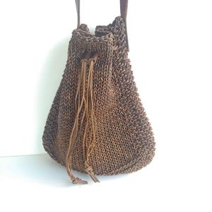 Barneys New York. leather knitted shoulder bag.